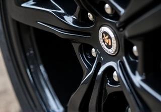 Close up of a car tyre being shined